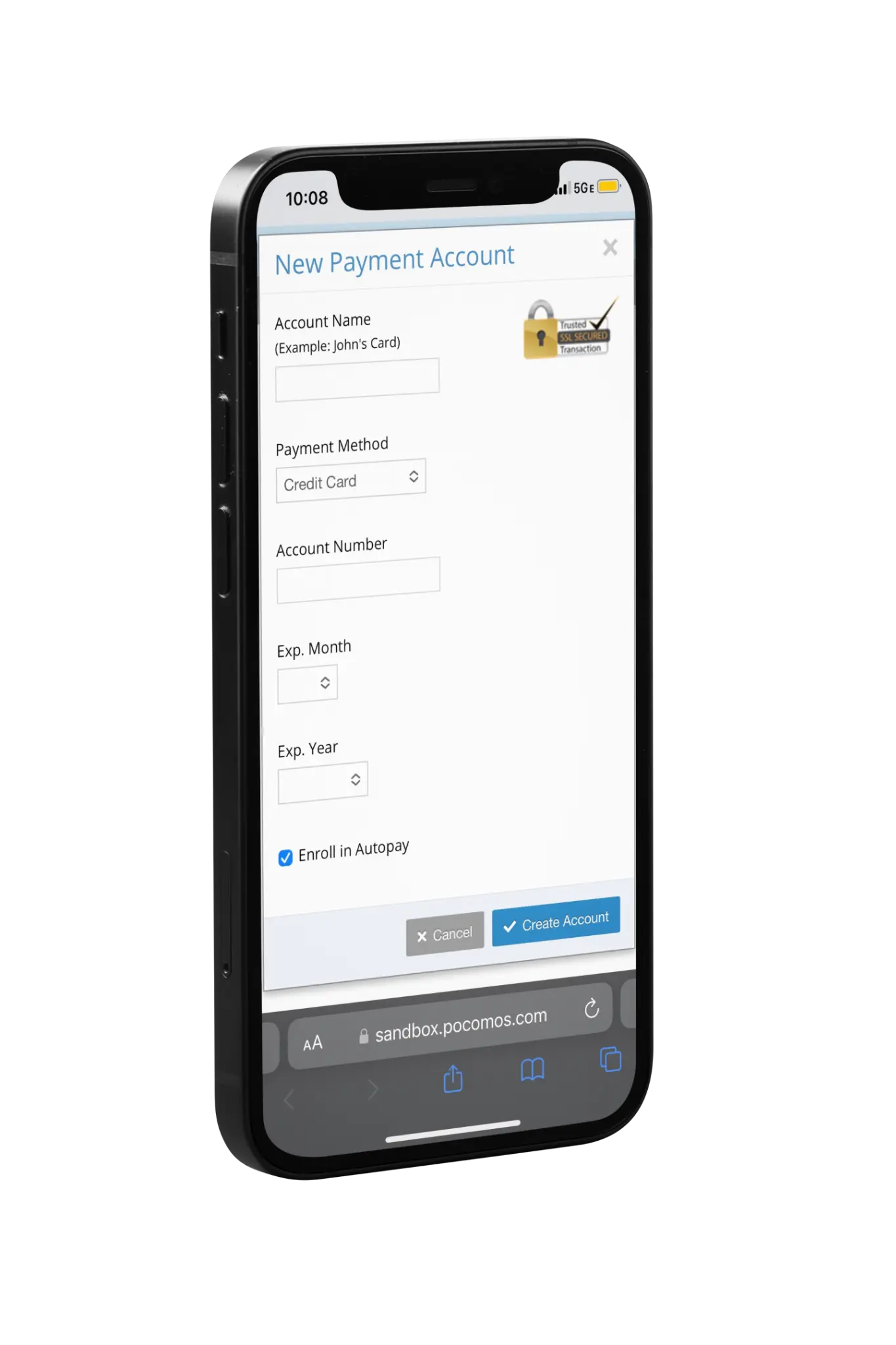Add payment card screen 2