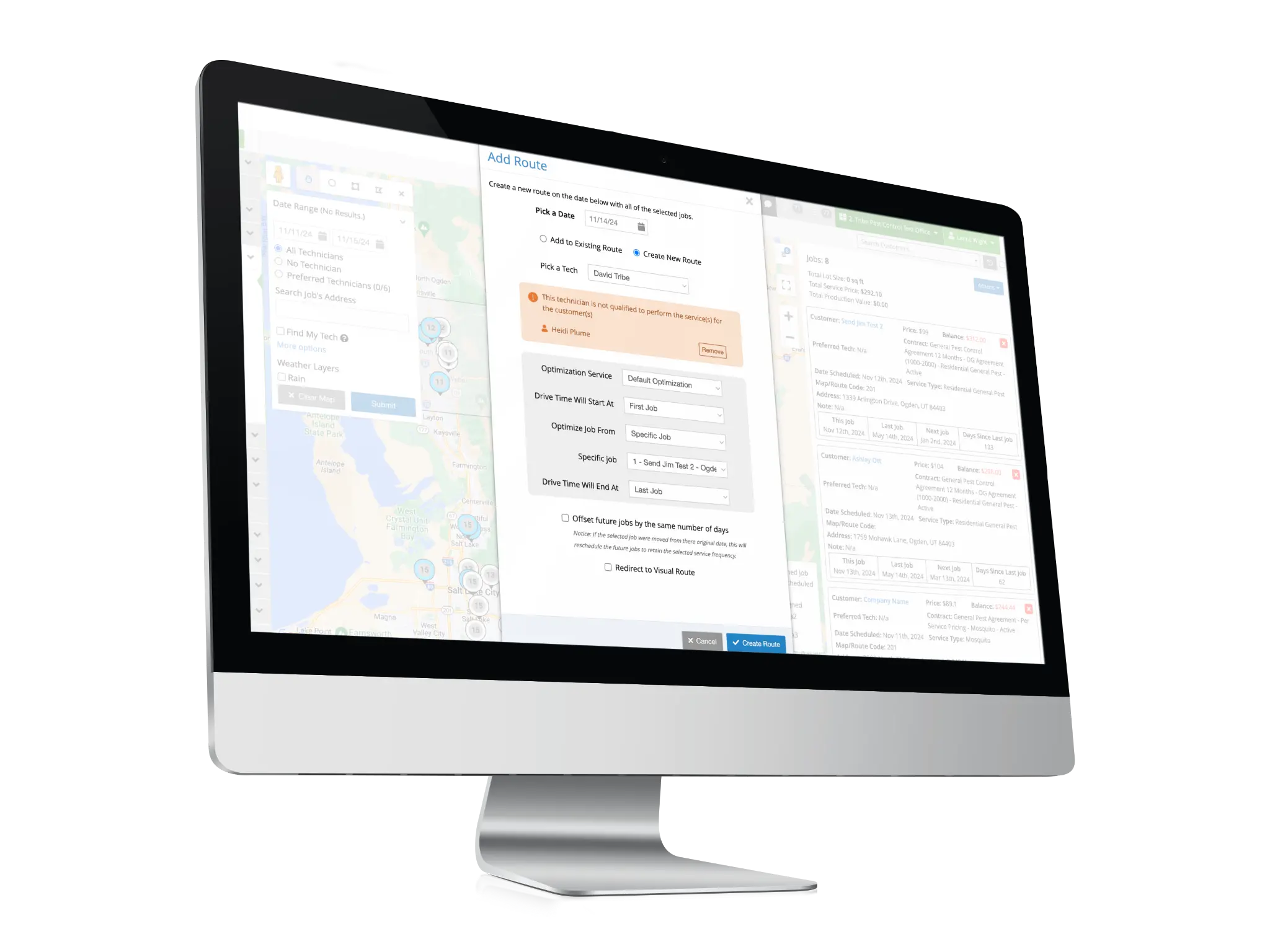 Pocomos route optimization from specific job